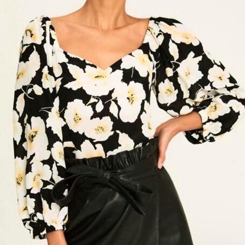 BA&SH Fancy Floral Print Blouse In Black Size M